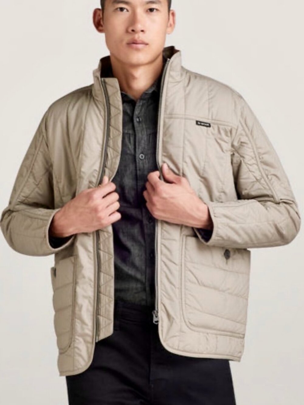 G-Star RAW Men's Liner Overshirt Quilted Jacket Grey Beige Sz L